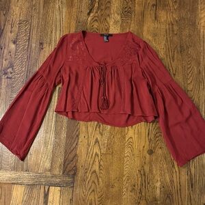 Women's Burnt Orange Rust Red Boho Blouse Lace Crop Top